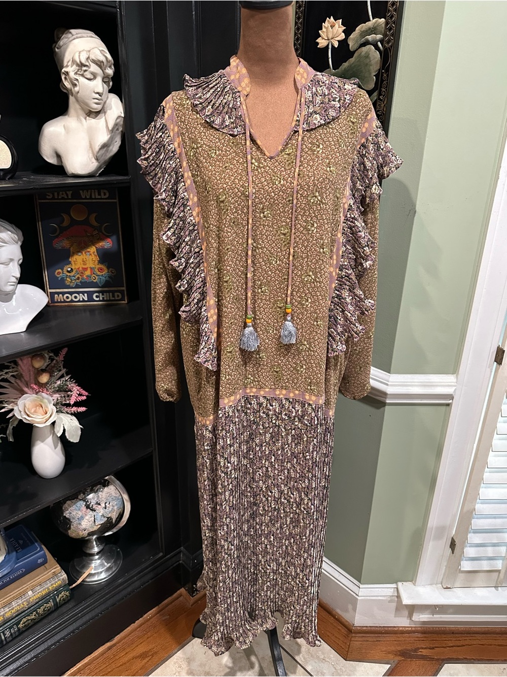 Vintage Diane Freis Boho Maxi Dress – One Size (Best Fits M–XL)